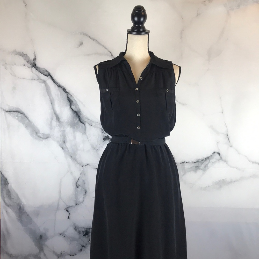 🦋WHBM🦋 black 💯 silk belted sleeveless dress